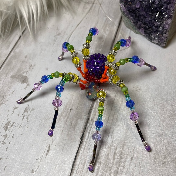 Artisan Other - Colorful Rainbow Glass Crystal Spider Ornament Suncatcher